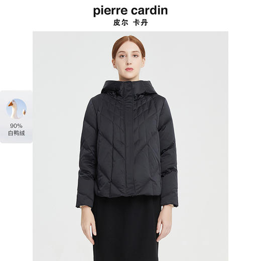 皮尔卡丹女装简约保暖菱形绗线通勤连帽短款羽绒服P1489Y1401 商品图0
