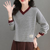 CC-103-A988V领短款毛衣女士2025春秋季新款小个子洋气拼色针织打底衫上衣服 商品缩略图1