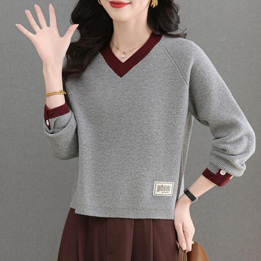 CC-103-A988V领短款毛衣女士2025春秋季新款小个子洋气拼色针织打底衫上衣服 商品图1