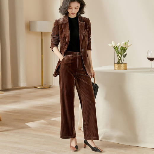 【丝绒套装】秋季气质优雅通勤百搭职业修身长袖西装时尚套装4520 商品图1
