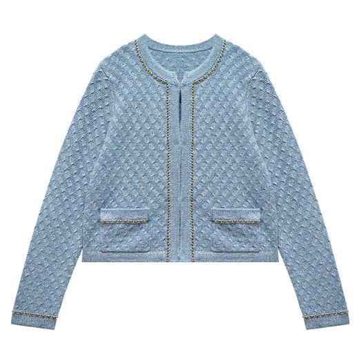 100%山羊绒小香风装饰圆领羊绒外套（黑白夹花、灰蓝夹花部分尺码预售10-15天发货） 商品图4