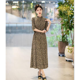 GX现代时尚改良新中式长款中袖旗袍大摆裙2025春新款日常旗袍