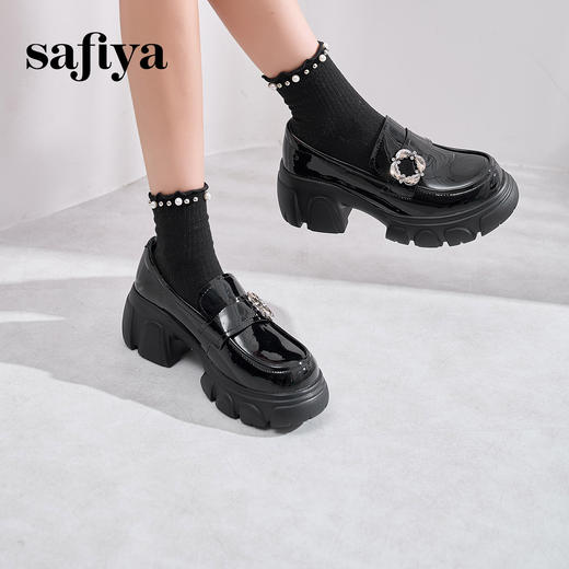 预售12天 | Safiya/索菲娅2025甜酷英伦风钻扣漆皮厚底增高乐福鞋SFD1112148 商品图0
