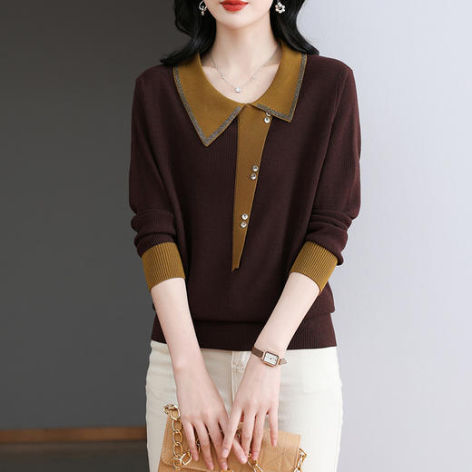 CC-BSM-715春秋装新款女士娃娃翻领打底衫宽松拼色针织上衣t恤 商品图2