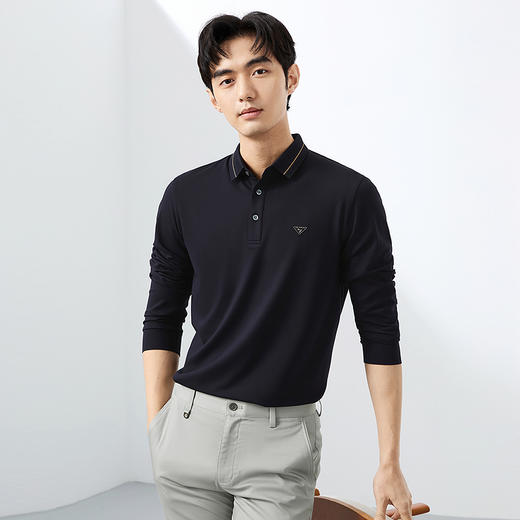 柒牌男装长袖POLO衫男春季2025新款商务通勤上班休闲翻领打底上衣128T71740 商品图1