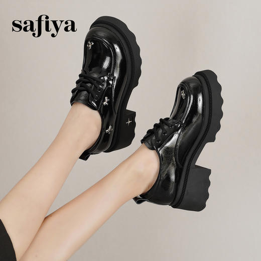 预售12天|Safiya/索菲娅2025酷圆头增高粗跟英伦风厚底系带JK乐福鞋SFD1112221 商品图2