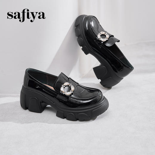 预售12天 | Safiya/索菲娅2025甜酷英伦风钻扣漆皮厚底增高乐福鞋SFD1112148 商品图6