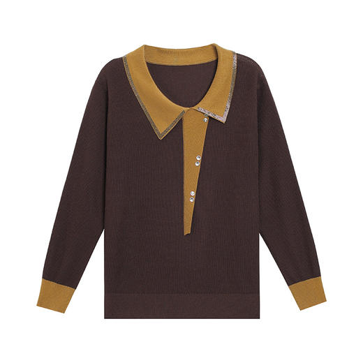 CC-BSM-715春秋装新款女士娃娃翻领打底衫宽松拼色针织上衣t恤 商品图4