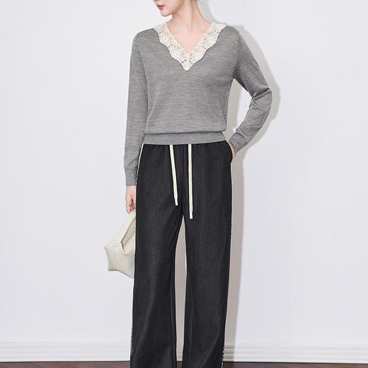 【高货wl】全新升级【铂金会员165/天猫219/差价54】(11430) 洛诗琳春秋法式高级感蕾丝花边拼接V领软糯羊毛针织上衣 商品图3