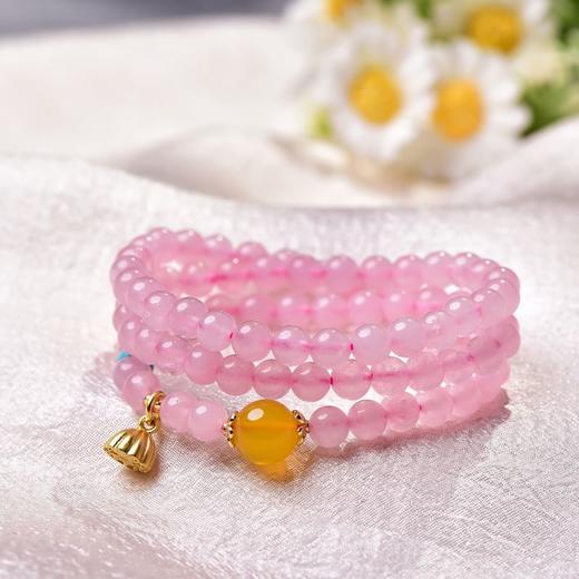 珩钻 天然芙蓉石粉晶莲蓬多圈手串6mm  天然粉水晶手链粉色芙蓉石玛瑙石转运珠新中式手链带证书 商品图5