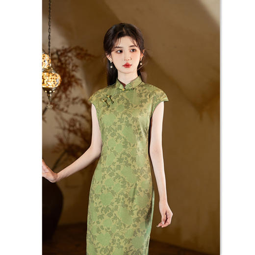 GX时尚年轻少女款长款连袖旗袍2025春新款改良新中式日常旗袍 商品图3