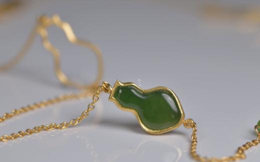 和田碧玉葫芦花瓶银鎏金长项链 商品图3