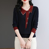CC-BSM-715春秋装新款女士娃娃翻领打底衫宽松拼色针织上衣t恤 商品缩略图0