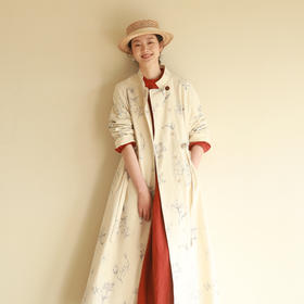 牧衣游原创 印花棉质风衣女新款设计感文艺质朴宽松长外套 山行