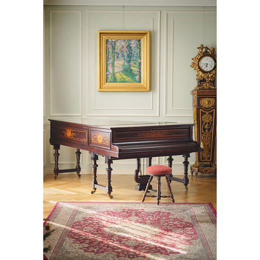 独角鹿西洋古董 19世纪英国著名钢琴品牌John Broadwood & Sons签名出品繁花乐器主题细木镶嵌装饰三角钢琴 商品图4