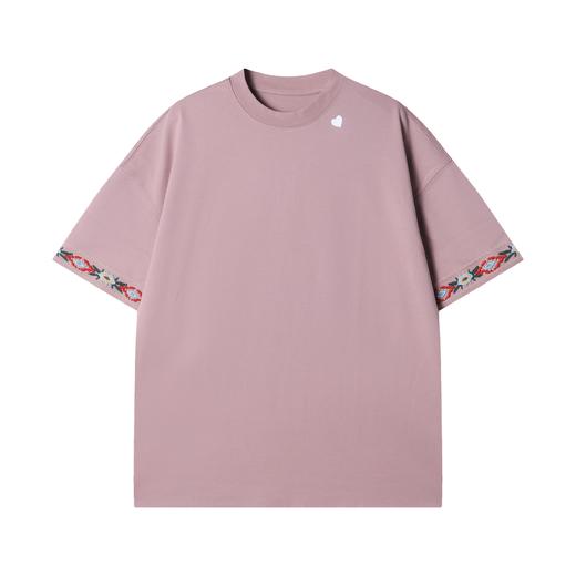 6690早春新款时尚个性重工刺绣袖边爱心印花圆领短袖T恤百搭休闲上衣 商品图1