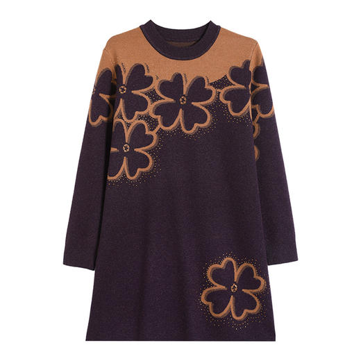 CC-26-7310秋冬装中长款提花毛衣女2024年新款针织衫女减龄毛衣裙 商品图4