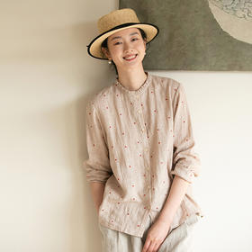 牧衣游原创 进口小雨点匹绣亚麻衬衫舒爽轻薄朴素文艺衬衣 南亭月