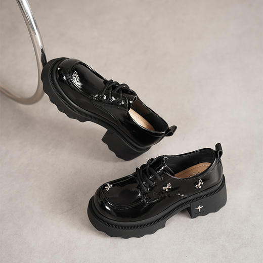 预售12天|Safiya/索菲娅2025酷圆头增高粗跟英伦风厚底系带JK乐福鞋SFD1112221 商品图6