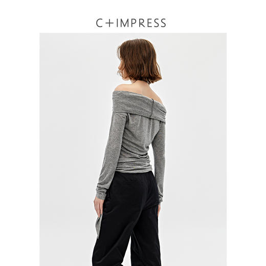 西嘉|天丝羊毛轻解构设计感修身长袖T恤女2025春季新款打底上衣 商品图0