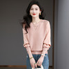 CC-BSM-730小个子针织拼接女士长袖2025春秋季新款雪纺宽松洋气打底网纱上衣 商品缩略图3