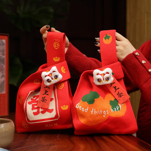 【新年针织袋】手腕包蛇年拜年小手提袋饼干糖果礼品袋春节实用针织袋子。ry 商品图0