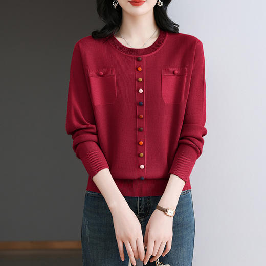 CC-BSM-716圆领针织衫女士2025春秋季新款洋气宽松长袖t恤遮肚显瘦上衣 商品图0
