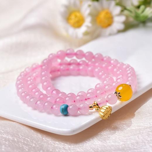 珩钻 天然芙蓉石粉晶莲蓬多圈手串6mm  天然粉水晶手链粉色芙蓉石玛瑙石转运珠新中式手链带证书 商品图6