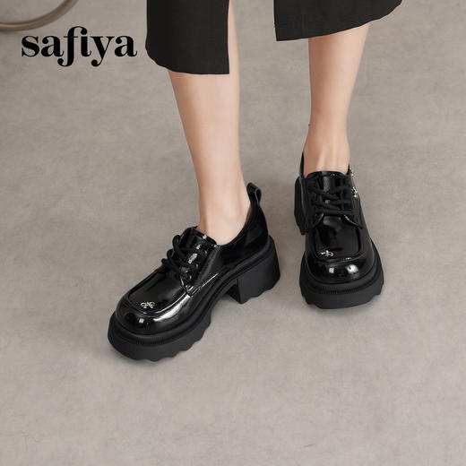 预售12天|Safiya/索菲娅2025酷圆头增高粗跟英伦风厚底系带JK乐福鞋SFD1112221 商品图3