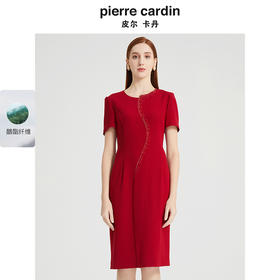 皮尔卡丹女装时尚烫钻圆领显瘦通勤简约礼服连衣裙P2221D2095R0