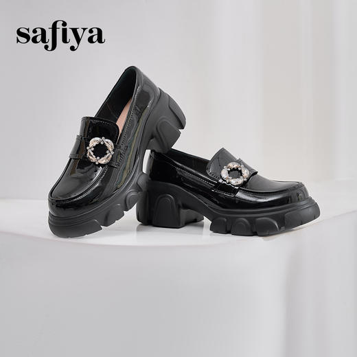 预售12天 | Safiya/索菲娅2025甜酷英伦风钻扣漆皮厚底增高乐福鞋SFD1112148 商品图4