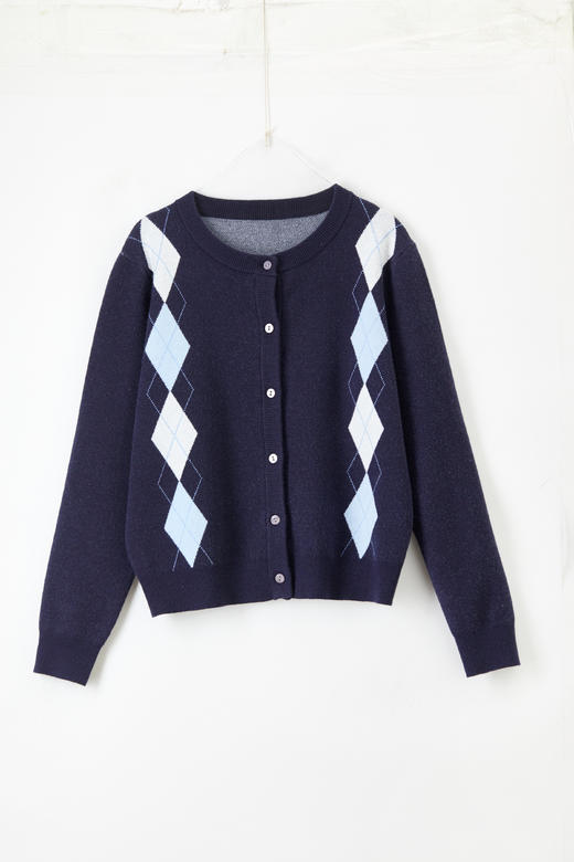 【内购】学院风菱格针织开衫时尚减龄学院风菱格设计安迪绒针织开衫-W51H87875 商品图2