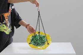 北欧创意轻奢彩色波点玻璃花边鸟盘.创意室外露营悬挂果盘