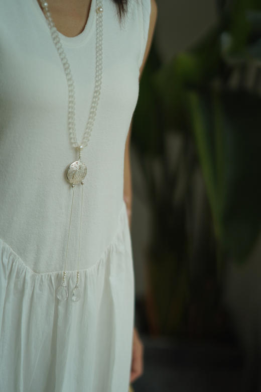 磨砂白水晶珍珠银凤凰吊坠念珠 商品图2