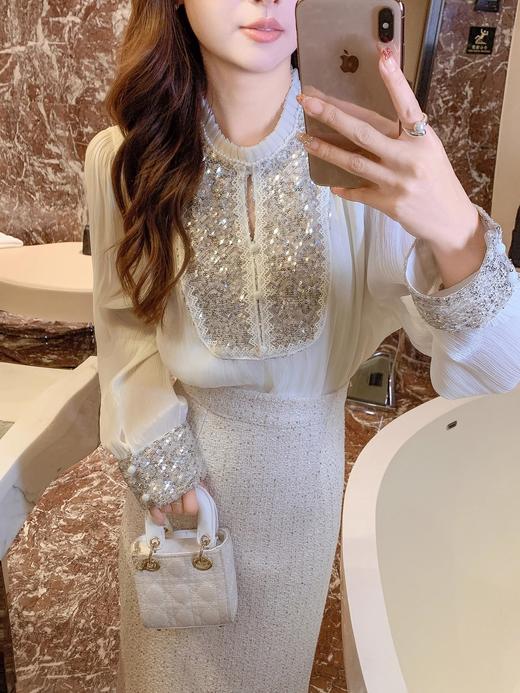 张心子【美杜莎】气质女神亮片氛围感显瘦衬衫上衣 U2412061 商品图7