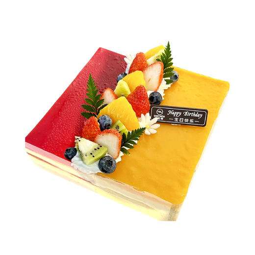 味美特“芒果草莓双拼慕斯”水果蛋糕-主要原材料有冷冻芒果果泥+冷冻草莓果泥+树莓果泥+动物奶油 商品图0