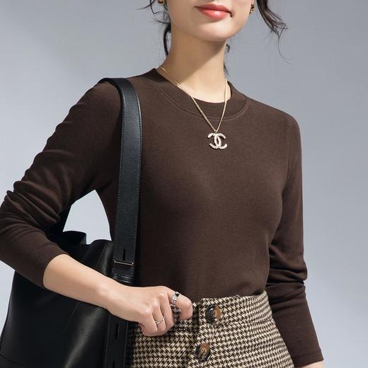 【自】全新升级【铂金会员109/天猫149/差价40】(41241) 洛诗琳绵羊毛打底衫2025春季新款长袖t恤圆领修身显瘦上衣 商品图3