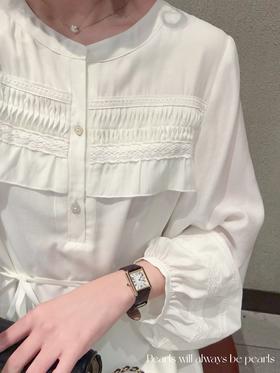 拥有花朵的人 重工手工工艺+蕾丝拼接 高档质感醋酸梭织面料连衣裙 珍珠白