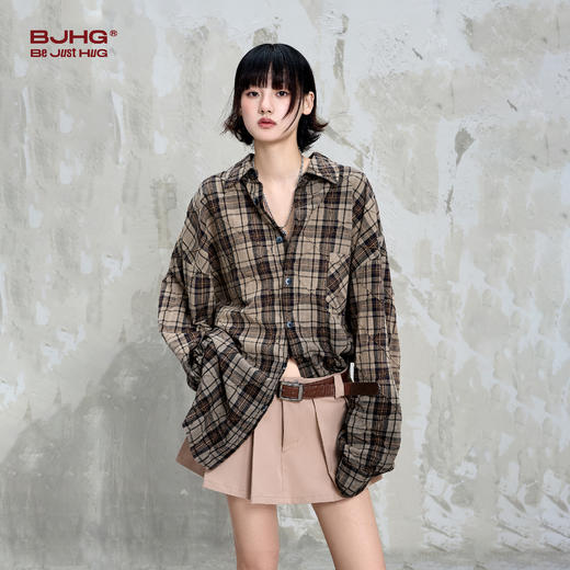 BJHG不计后果美式格子衬衫男款夏季潮牌宽松复古渐变休闲情侣上衣 商品图3