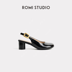 ROMI STUDIO”法式优雅“开边珠牛皮拼羊皮圆头玛丽珍鞋24SSS044