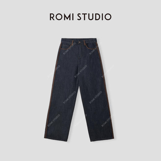 ROMI STUDIO “棕标甄选” 高支斜纹棉洗水拼色直筒牛仔裤 24SSN674 商品图0