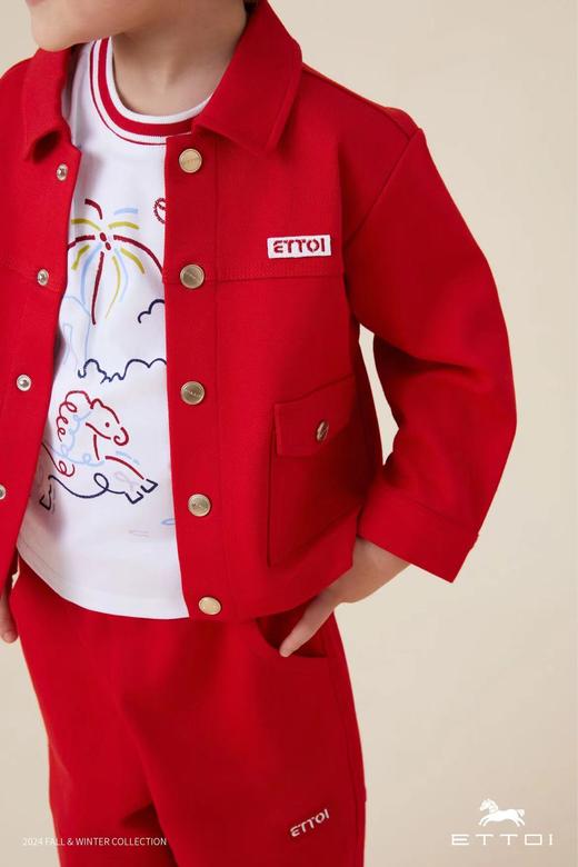 【5楼】ETTOI爱多娃男童拜年服套装25年新款新年时尚红色夹克 商品图2