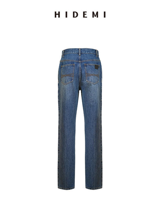 HIDEMI都市单宁系列多重水洗猫须做旧牛仔蓝直筒牛仔裤 商品图8