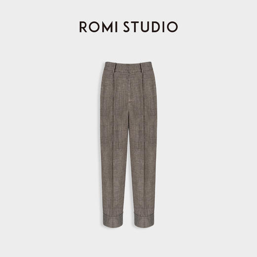 ROMI STUDIO“棕标系列”100亚麻高腰直筒脚口可调节西裤23AWK268 商品图0
