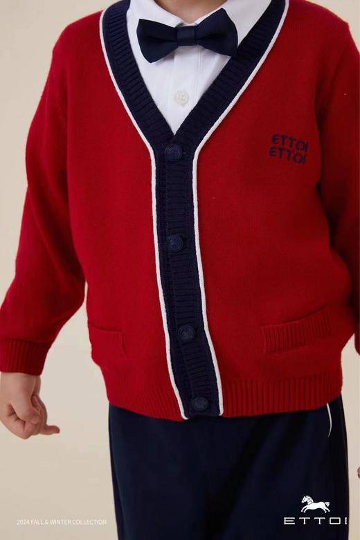 【5楼】ETTOI爱多娃儿童新年红色针织衫外套25年款新款百搭时尚开衫毛衣 商品图4