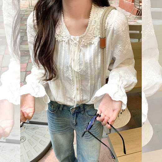 【169元任选2件】最后一波现货！法式重工刺绣喇叭袖衬衫 商品图2