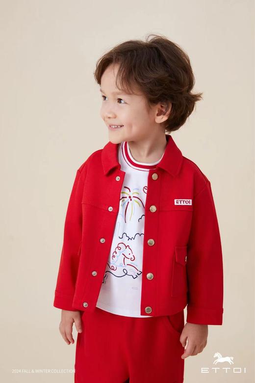 【5楼】ETTOI爱多娃男童拜年服套装25年新款新年时尚红色夹克 商品图1
