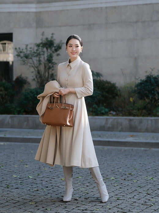 “赫本衣橱”全羊毛超大伞摆 优雅气质款 腰带连衣裙 商品图3