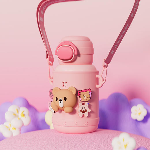 【可爱卡通造型，斜挎便携】范范熊宝宝可爱卡通保温杯 316不锈钢内胆 斜挎便携吸管水杯子-QQ 商品图5