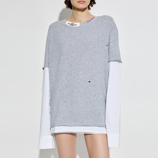 DSQUARED2 女士字母徽标棉质圆领长袖T恤 灰色 S72GD0533 DTJ005 962 商品图1